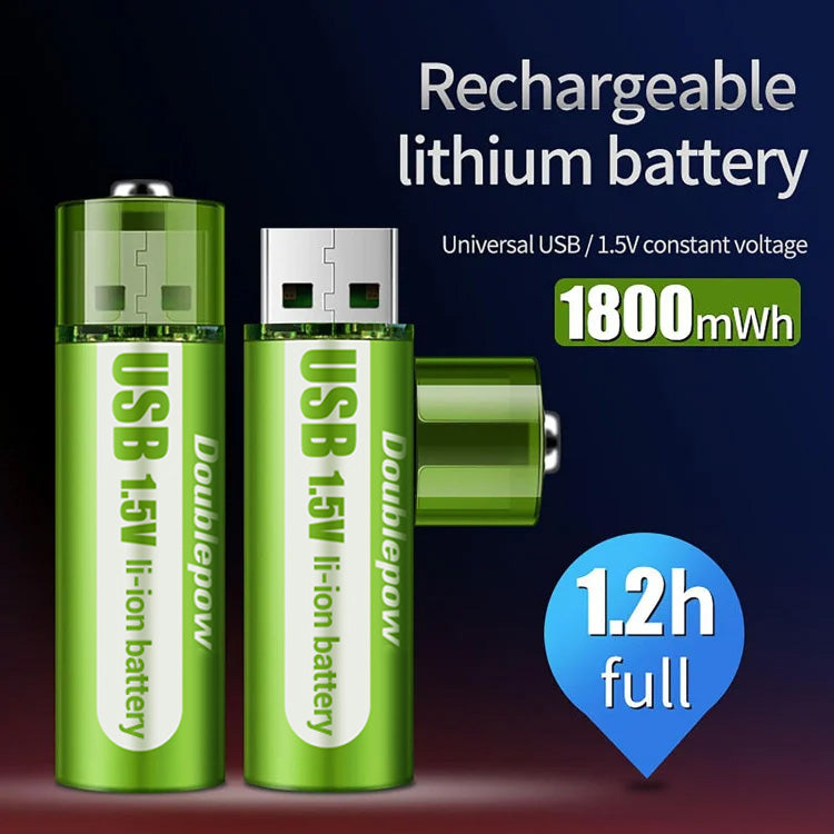 USB Rechargeable 1.5V AA Li-Ion Battery – 1800mWh High-Capacity for Electronic Devices