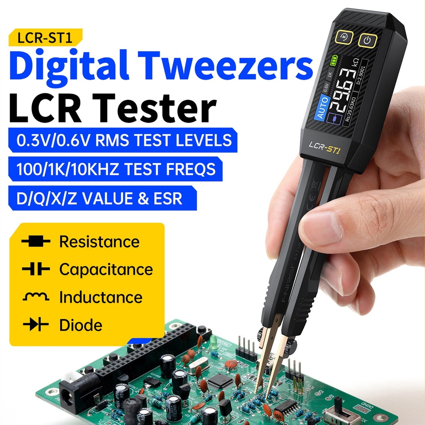 FNIRSI® LCR-ST1 Mini Smart Digital Tweezer LCR SMD ESR Tester