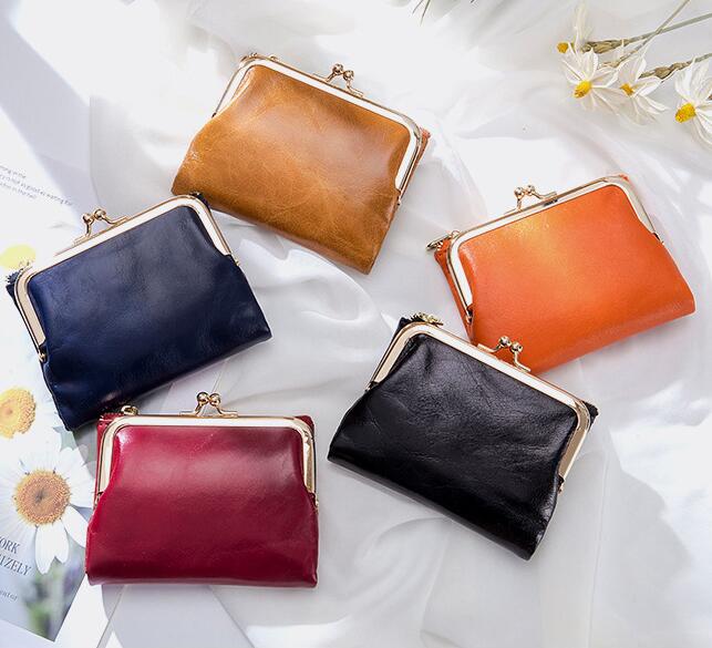 COWHIDE RETRO SHORT WALLET WOMEN'S MULTIFUNCTIONAL CLIP COIN PURSE