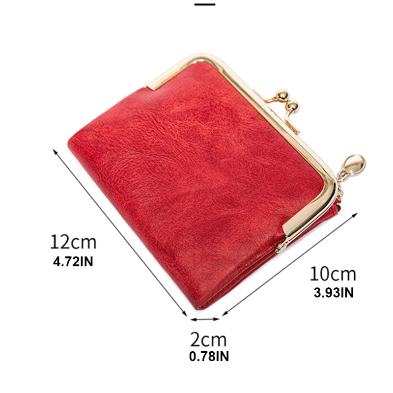 COWHIDE RETRO SHORT WALLET WOMEN'S MULTIFUNCTIONAL CLIP COIN PURSE