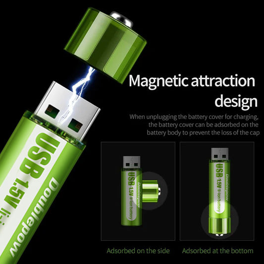 USB Rechargeable 1.5V AA Li-Ion Battery – 1800mWh High-Capacity for Electronic Devices