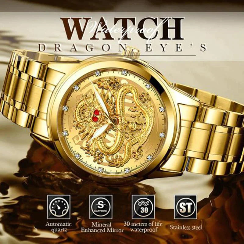 🔥Superior automatic mechanical mechanism ⌚️ Embossed gold dragon watch