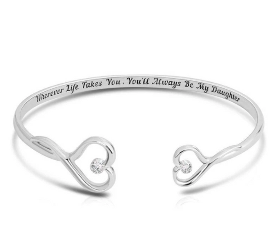 Birthday Gift "Always My Daughter" Engraved Heart Shaped Diamond Bracelet