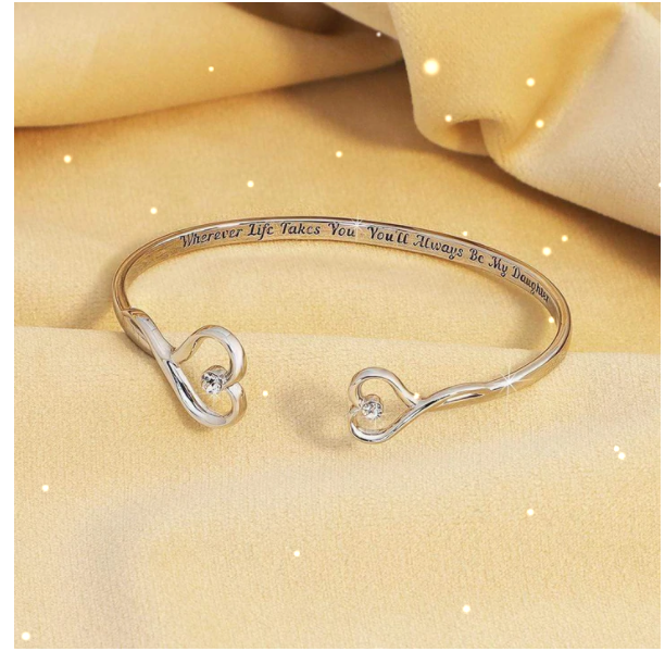 Birthday Gift "Always My Daughter" Engraved Heart Shaped Diamond Bracelet