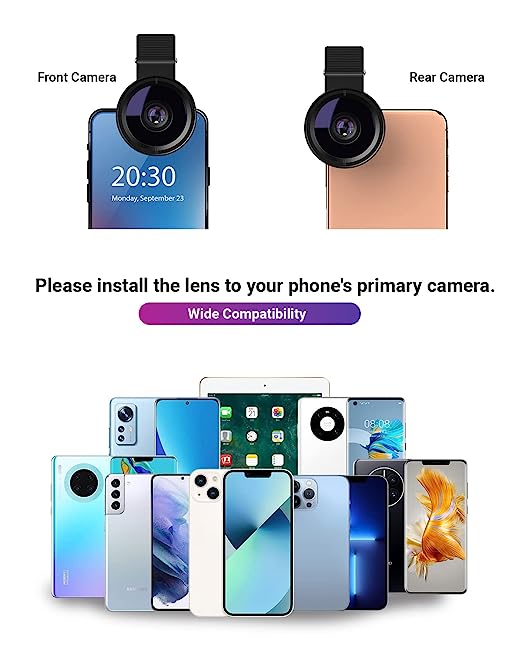 MOBILE ADD-ON LENSES 2 in 1 (Wide+Macro) Clip on Mobile Camera Lens Kit for iPhone, Samsung and Other Smartphones.