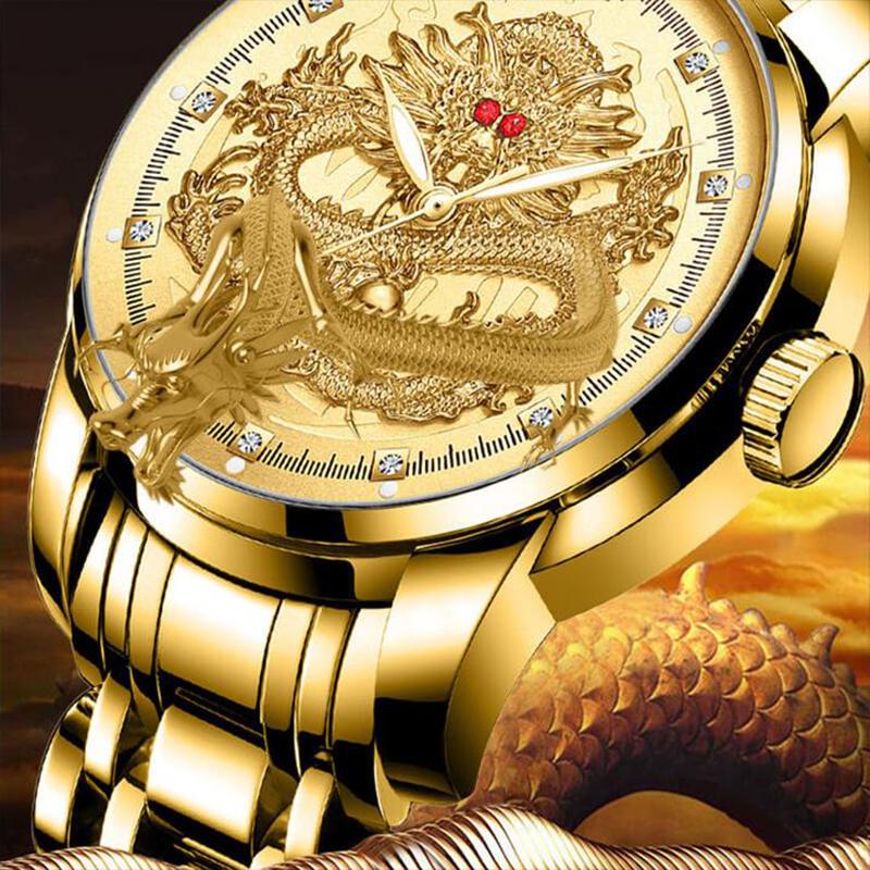 🔥Superior automatic mechanical mechanism ⌚️ Embossed gold dragon watch