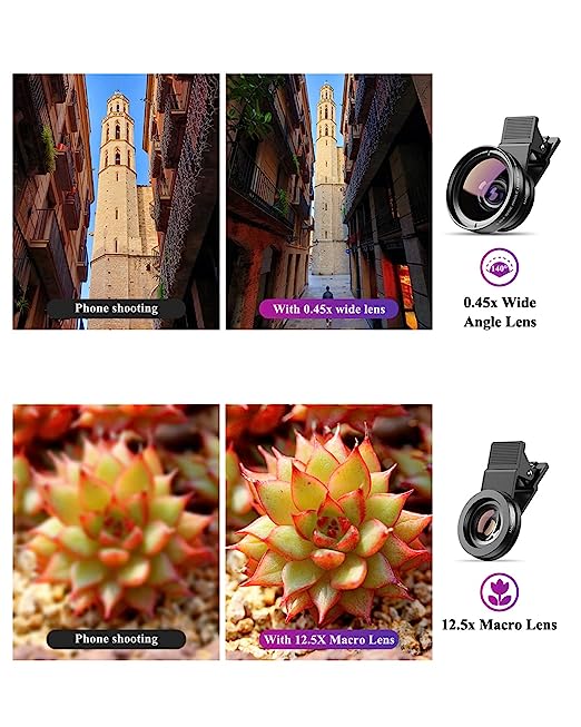 MOBILE ADD-ON LENSES 2 in 1 (Wide+Macro) Clip on Mobile Camera Lens Kit for iPhone, Samsung and Other Smartphones.