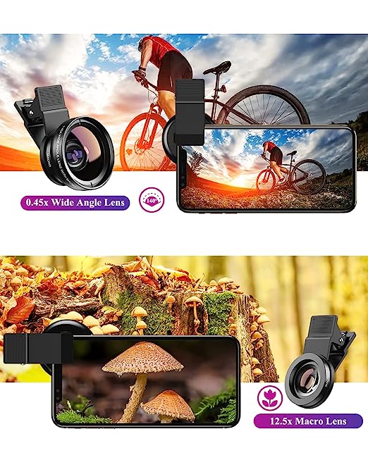 MOBILE ADD-ON LENSES 2 in 1 (Wide+Macro) Clip on Mobile Camera Lens Kit for iPhone, Samsung and Other Smartphones.