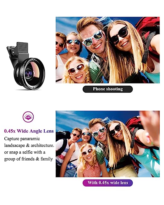 MOBILE ADD-ON LENSES 2 in 1 (Wide+Macro) Clip on Mobile Camera Lens Kit for iPhone, Samsung and Other Smartphones.