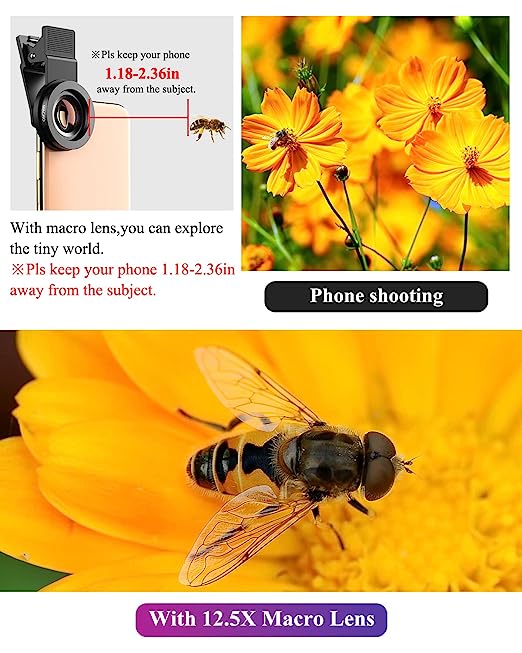 MOBILE ADD-ON LENSES 2 in 1 (Wide+Macro) Clip on Mobile Camera Lens Kit for iPhone, Samsung and Other Smartphones.