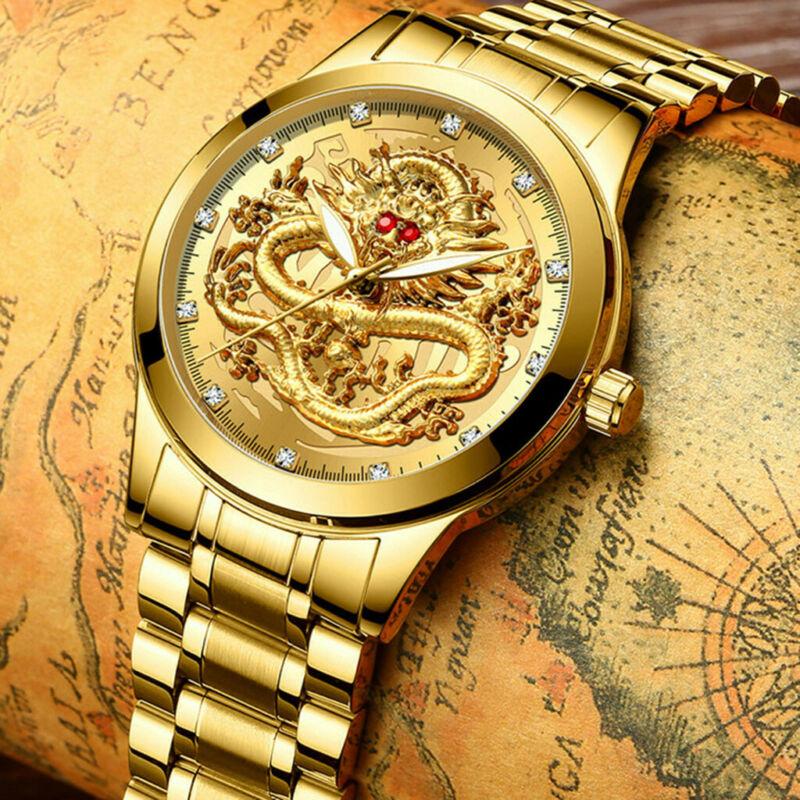 🔥Superior automatic mechanical mechanism ⌚️ Embossed gold dragon watch